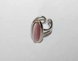 ZILVEREN ring met ROZE katoog steen - maat 53/54, diameter 17,5 mm -  PINK cats eye ring, SILVER