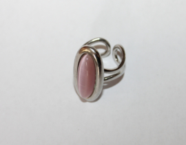 ZILVEREN ring met ROZE katoog steen - maat 53/54, diameter 17,5 mm