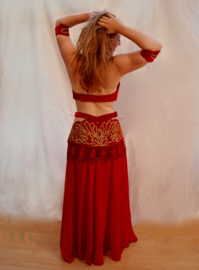 6-piece sophisticated Egyptian Bellydance costume RED GOLD, with waist band