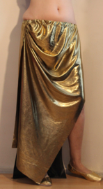 Glanzende, rechte, GOUDEN 2 splitten rok, gedrapeerd - One size fits M, L, XL - Shiny, draped 2-slit GOLDEN straight skirt