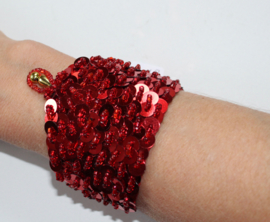 Pailletten en kralen armband ROOD - 19 cm omtrek