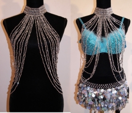 Beaded necklace bellydance showdance Burlesque gogo dance SILVER - Collier bustier ARGENTÉ