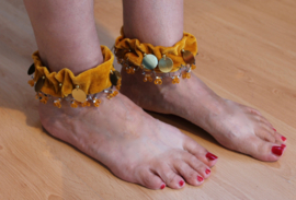 1 pair of Anklets / upper arm bracelets GOLDEN velvet, GOLDEN beads and coins decorated