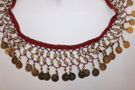 3-pce set of DARK RED / BURGUNDY / WINERED Band, beads and coins decorated - d - 1x 75cm + 2 x 7cm