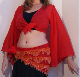 Chiffon tie top, "bat top" with very wide sleeves RED