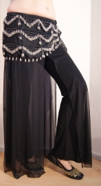BLACK exercise rehearsal workout pants / skirt with see through overlayer - Pantalon stretch NOIR voilé