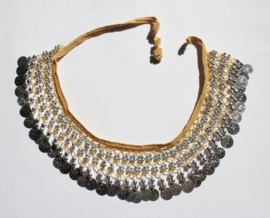 GOLDEN SILVER, 50 cm beads and coins crocheted decorated band