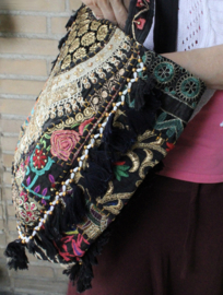 One of a kind, richely embroidered Banjari Indian Bohemian Bag BLACK5 GOLD