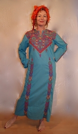 Originele Bedoeïnen jurk met kruissteek uit Egypte TURQUOISE BLAUW - Badou Thobe - Bedouin Thobe