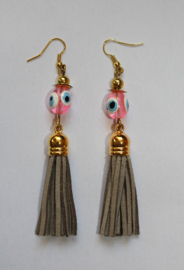 - Lightweight  PINK BEIGE Nazar Boncuk earrings