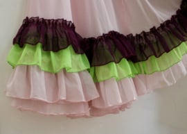 Transparante rushes rok met hoge split LICHT ROZE, LIME LICHT GROEN, AUBERGINE + Samba rushes / roesjes mouwtjes  - one size