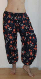 one size 36/38/40 - Saroual - Harempants NAVY BLUE RED roses
