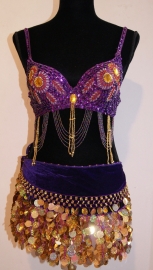 G23 - Hipbelt DEEP PURPLE, GOLDEN hologram laser sequin strings decorated