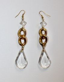 GOLDEN Chain earrings, crystals decorated