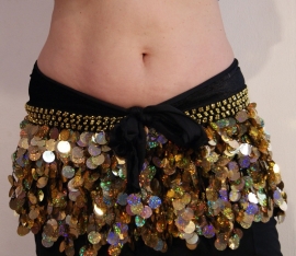 G24 Bellydance hipscarf BLACK velvet, GOLD decorated - S/M or L/XL -