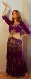 L Large, XL Extra Large -  3-pce Oriental costume PURPLE GOLD  blouse + belt + skirt
