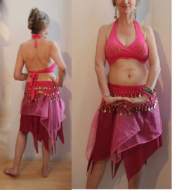 one size - Harem costume 4-piece : headband + Bra top FUCHSIA GOLD + belt + skirt + coinbelt + 2 slit- 4- points skirt  PURPLE