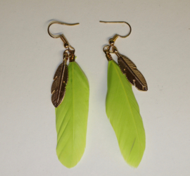 Lightweight Feather earrings LIME GREEN with GOLD colored feather