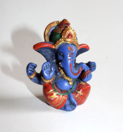 Ganesha Hindoe godheid beeldje multicolor BLAUW - 7,5 cm hoog