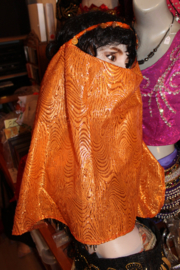1001 Nacht Haremsluier gezichtssluier ORANJE KOPER GOUD met dessin met hoofdbandje Niqab - one size fits all