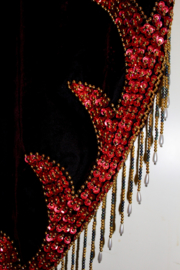 Orientaalse feestjurk ZEER DONKER-PAARS (ZWART)  met ROOD GOUD, baladi jurk assymetrisch galajurk - 34 Petite - oriental party dress Baladi dress asymmetrical VERY DARK PURPLE (BLACK) RED GOLD
