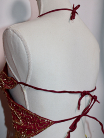 Glitter vlindertop BORDEAUX / DONKERROOD met GOUDEN kraaltjes versiering en kralenfranje - M, S, XS