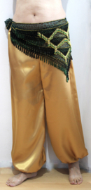 AQUA GREEN BLACK GOLDEN sophisticated hip shawl with jungle print, crochet decoration with golden beads and coins - LG15