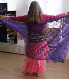 XL Extra Large 315cm x 125cm - Rectangular veil PURPLE lace, sheer, flowered - Voile dentelle fleurs mauve rectangulaire pour la danse orientale lace