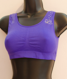 Mouwloos stretch sport topje FLUO ROZE, LICHT ROZE, FUCHSIA, WIT,  ZWART strass vlindertje - one size