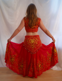 5-delig Indian Gypsy kostuum met borduursel ROOD, ZWART - BELLYWOOD