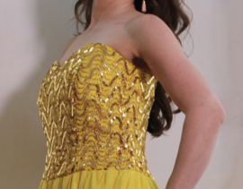 Elegant, sophisticated, romantic YELLOW  coctail dress, sparkling fairytale partydress, sequins decorated, 2 layer chiffon skirt