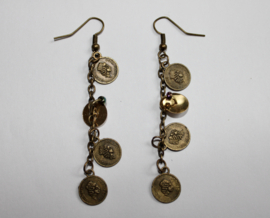 Earrings with small coins nr2 (diameter coins 1 cm) and subtle bead BRONZE colored (dark gold)