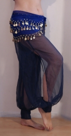 Extra Small, S Small, 34 / 36 - transparent harempants with long slit in very dark NAVY BLUE - Saroual BLEU MARIN