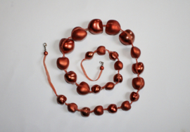 REDDISH BROWN / ORANGE beaded Necklace, shiny and matte pearls
