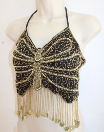 Glitter Harem top / bra BLACK, GOLDEN beads and sequins decorated - one size fits Medium, Small, Extra Small, M, S, XS. fits sizes 34, 36 up to 38