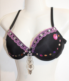 B, C 78-85 - BLACK bra, GOLDEN MULTICOLORED glitter stones and diamanté decorated "Milky Way"