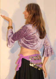 Bloesje / choli-top met elastiek onder de buste en 3/4 mouwen LILA / LICHT PAARS  fluweel  - Medium M /L / XL  Large