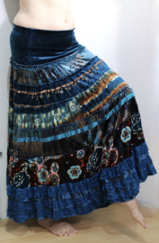 Multicolor TURQUOISE AQUA PETROLEUM BLAUWE strokenrok, versierd met kant en muntjes - Medium Large, M, L