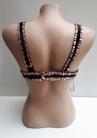 DEEP PURPLE / EGGPLANT COLOR velvet bra, SILVER sequinned flowers and beaded fringe decorated