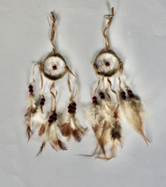 XXL Extra Long - Medicine Woman Dreamcatcher earrings SANDcolor BEIGE, natural feathers and beads decorated