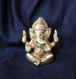 Ganesha Hindoe godheid beeldje messing GOUD kleurig - 7,5 cm