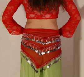 One size fits ALL - Basic bellydance coinbelt triangle RED GOLD / SILVER