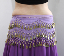 Basic bellydance hipbelt LILAC, BRIGHT PURPLE, GOLDEN sequins and beads decorated