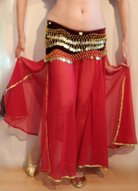 one size fits S, M, L, XL - 2 slit BURGUNDY DARK RED transparent chiffon skirt, gold band rimmed - Jupe à 2 fentes en chiffon transparant BORDEAUX, pour la danse orientale, bande DORÉE