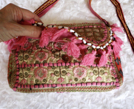 23cm x 13 cm x 6cm - One of a kind Bohemian hippy chic purse patchwork PINK8 GOLD