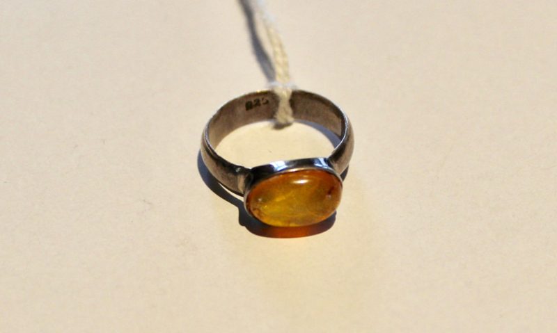 54-55 size - Ring SILVER with AMBER stone gemstone