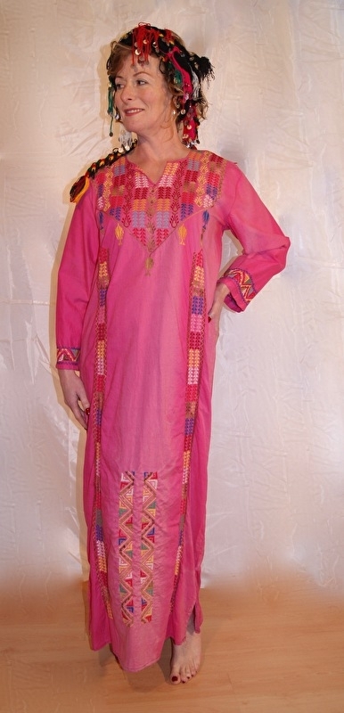 Originele Bedoeïnen jurk  met kruissteek uit Egypte bicolor ROSE ROZE - Badou Thobe -  Bedouin Thobe