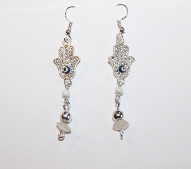 Earrings, strass hamza Fatima hand decoration, Nazar Bonçuk