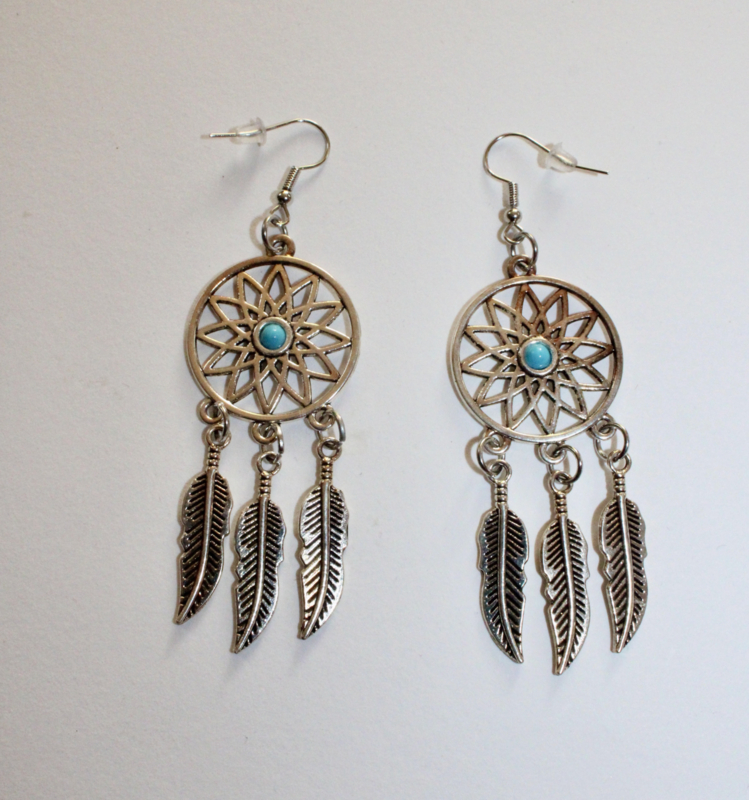 Sold Navajo Dreamcatcher Feather Turquoise Sterling Silver Feather Earrings  - Native American | Native American Jewelry
