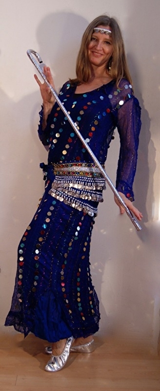 Saidi netjurk KONINGS BLAUW met plastic muntjes - Saidi dress, net fabric,  ROYAL BLUE transparent with plastic coins